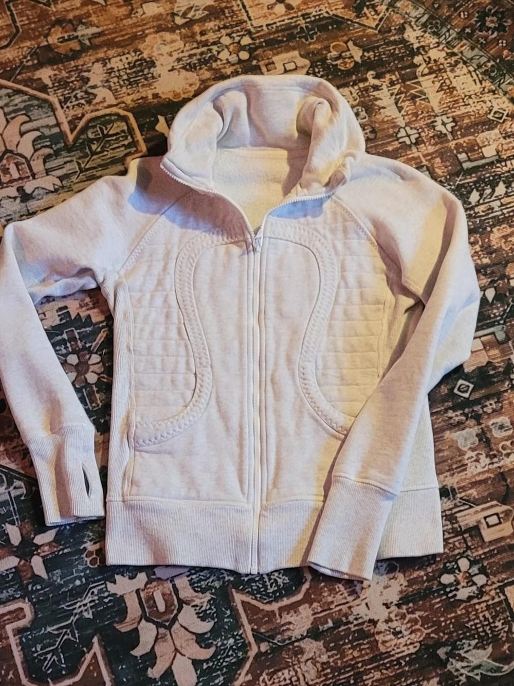 lululemon athletica Cream Quilted Full-Zip Hoodie Sweater